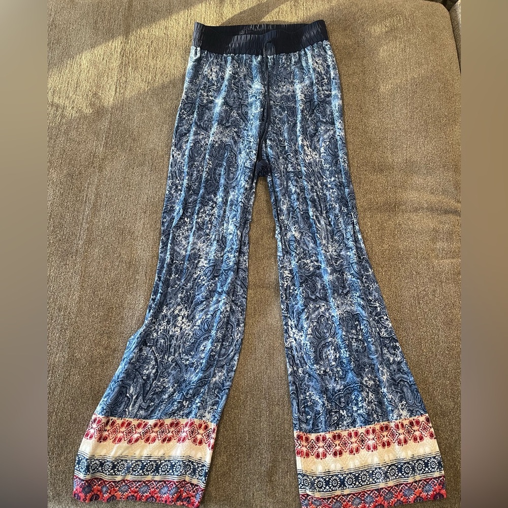 Blue Patterned Lightweight Flare Pants - image 3